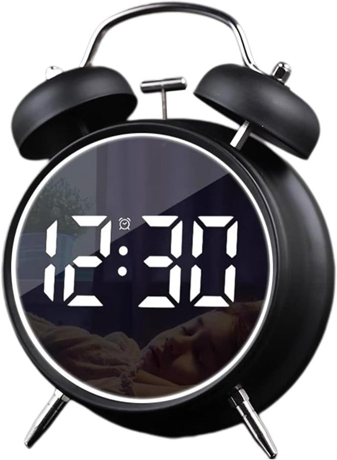 LEVGRY Digital Small Alarm Clock, 4.5 Inch Double Bell Intelligent LED AlarmClock, Silent Metal AlarmClock with Night Light, Bedside Loud Alarm Clock for Heavy Sleepers Adults Kids Teenager (Black) - Image 1